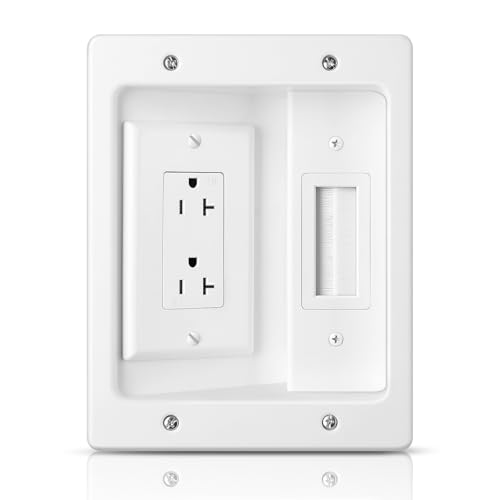 Wall Cable Concealer Kit, in Wall Cable Management Kit for TV, Recessed Outlet with Cable Management Box, in Wall Power Kit Hides TV Cords and Cables, Fits All Plugs, White