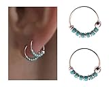 Pair of Very Small 10mm Sterling Silver Turquoise Beaded Helix, Cartilage, 2nd Ear Piercing | Handma