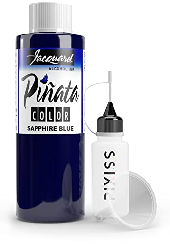 Sapphire Blue Alcohol Ink 4-Ounce, Pixiss 20ml Needle Tip Applicator Bottle and Funnel, Bundle for Yupo and Resin