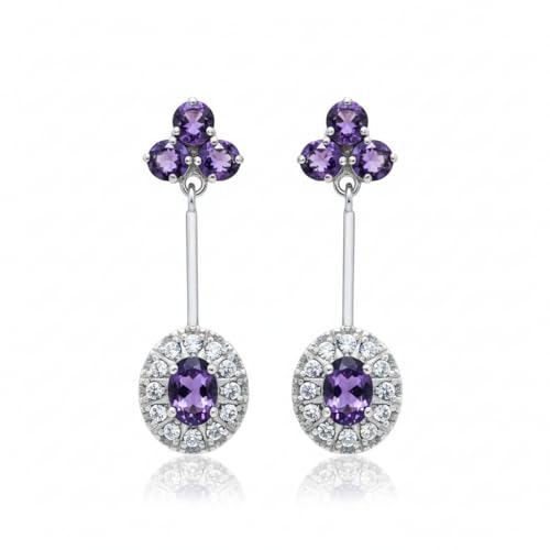 Boucles d'oreilles améthyste naturelle en argent 925, bijoux ovale d'exception
