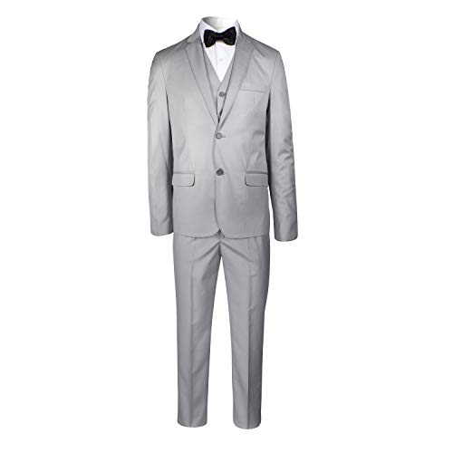 Terno masculino slim 2 botões corte Italiano Cinza claro poliviscose Kit 3 peças para noivo, padrinh