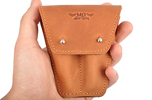 MG Leather Work Trumpet Valve Guard Genuine Leather of protection and comfort (Guard+Pouch Double, Light brown) - Thumbnail 7