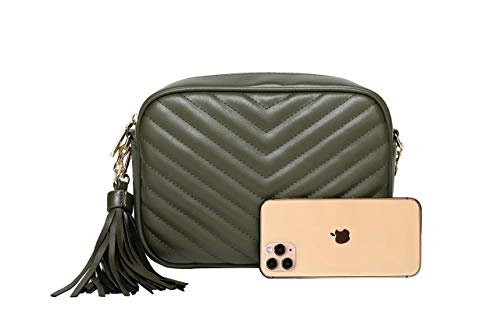 Daisy Rose Quilted Shoulder Cross Body Bag & Detachable Tassel, PU Vegan Leather4