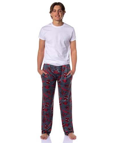 Marvel Comics Deadpool Pajamas Men's Logo Fight Pose Lounge PJ Pants2