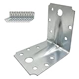 10x Escuadras Metálicas Reforzadas 70 x 70 x 54 mm (1.2 mm) – Acero Galvanizado – Conector de madera perforada - Soporte de esquina en forma de L