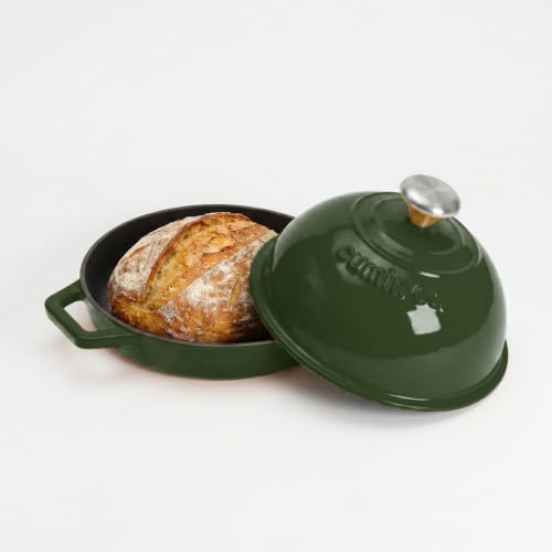 Image of CUMIN CO. Cast Iron Bread Oven | 20 cm | Non Toxic Bakeware | Patented Enamel Coating | FDA Compliant | Free Accessories | Induction & Oven Safe | Green