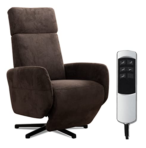 Cavadore TV-Sessel Cobra mit 2 E-Motoren / Fernsehsessel mit Liegefunktion, Relaxfunktion / Mit Fernbedienung verstellbar / Sternfuß, belastbar bis 130 kg / 71 x 110 x 82 / Lederoptik, Dunkelbraun