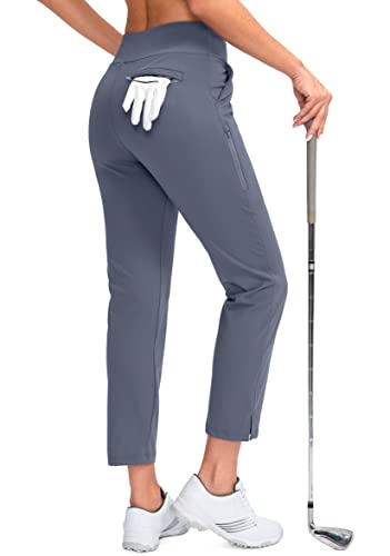 Yyv Women's Golf Pants Stretch Work Ankle Pants High Waist Dress Pants With Pockets For Yoga Business Travel Casual(Dusty Blue Small) #TOP2