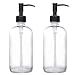 2 Pack Thick Clear Glass Pint Jar Soap Dispenser with Oil Rubbed Bronze Stainless Steel Pump, 16ounce Clear Boston Round Bottles Dispenser with Rustproof Pump for Essential Oil, Liquid Soap