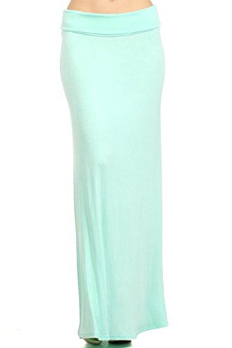 Women's Stylish Spandex Comfy Fold-Over Flare Long Maxi Skirt Made in USA