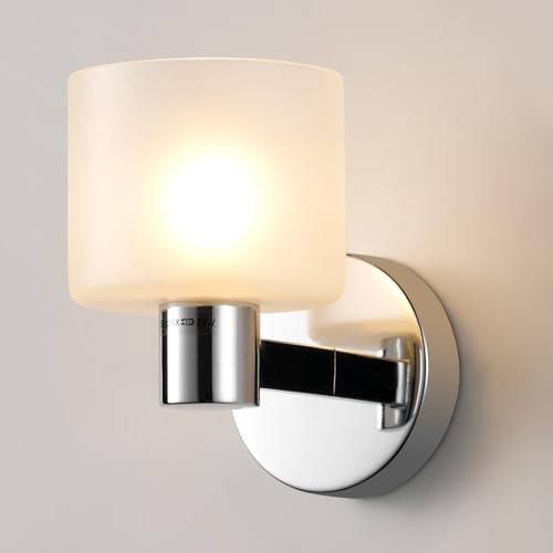 HARPER LIVING Indoor Wall Light, Chrome Wall Lamp with Sanded Glass Shade, Modern Wall Sconce Lights for Living Room Bedroom Hallway Hotel B&B (G9 Base No Bulb)