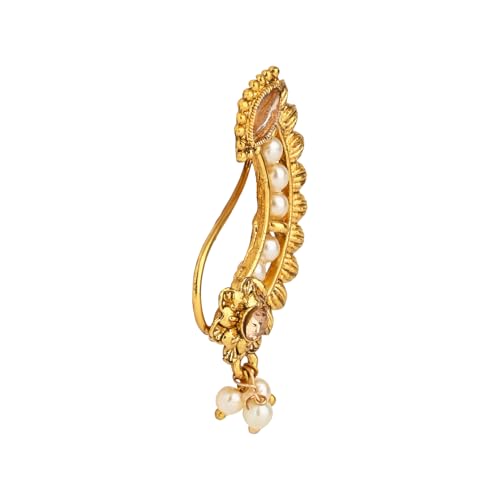 Image of I Jewels Gold Plated Traditional Non Piercing Maharashtrian Pearl Nath For Women