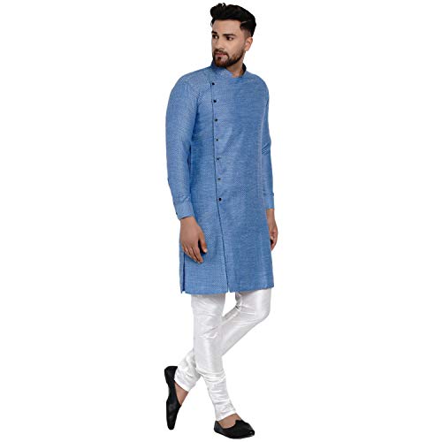 Image of Veera Paridhaan Men's Ethnic Poly Cotton Full Sleeve Textured Side Button Long Kurta(Orange)