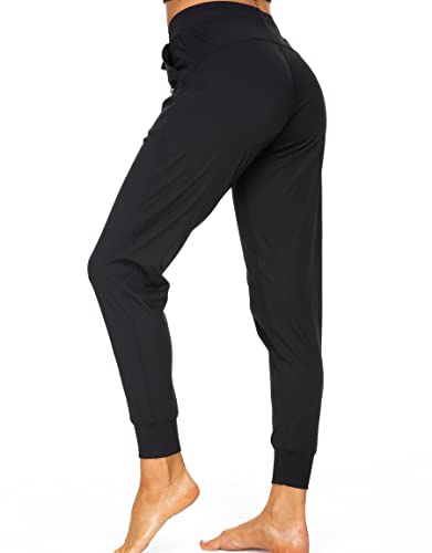 Kcutteyg Womens Joggers With Pockets, Lightweight Quick Dry Athletic Workout Soft Pants For Gym, Yoga, Running, Causal(Black,Large) #TOP2