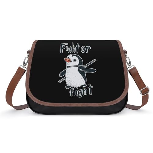 Penguins Fight Or Flight Leather Crossbody Bags for Women Travel Shoulder Backpack Messenger Bag Adjustable Shoulder Strap - Main Image