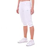 Sportkind Mädchen & Damen 3/4 Jogginghose mit Bündchen & Taschen, atmungsaktive Sport Caprihose ideal für Yoga, Tennis, Fitness, weiß, Gr. S