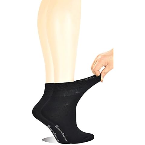 Yomandamor Seamless Casual/Diabetic socks Ladies Bamboo Ankle Black Socks with Non-binding Top,5 Pairs Cover