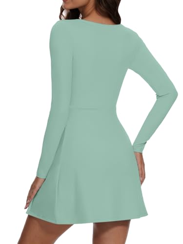 Image of Wenlia Women's Long Sleeve Sports Dress Side Split Bodycon Dress with Slit Built in Shorts