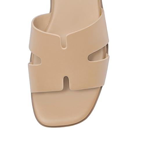 Rihero Women's Dressy Flat Sandals Comfortable Slip On Leather Slide Tan Sandals Size 6.5 — view 6