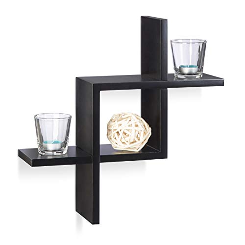 Relaxdays 10021879_46 Étagère cube carré tablette flottante murale MDF compartiment assemblé design moderne coloré, Bois, Noir, 12 x 40,5 x 40 cm