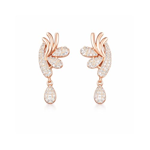 Image of Nilu's Collection Rose Gold Plated American Diamond Floral Leaf Necklace Set with Matching Drop Earrings For Women And Girls | Anti-Tarnish | Anti-Allergy | Office Wear