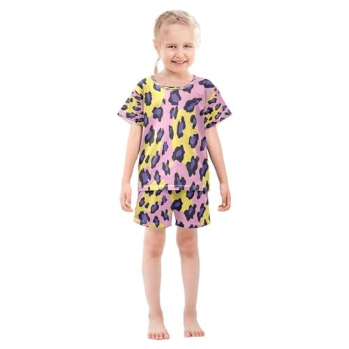 senya Short Sleeve Pajamas Sets Summer Cotton Sleepwear Yellow Purple Leopard Print3