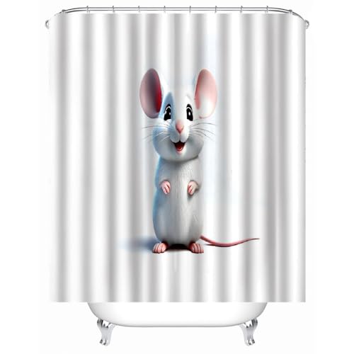 VIMOOR 120 x 180 cm Anti-Schimmel Duschvorhang Maus Polyester Wasserdicht Duschvorhänge Cartoon-Tiere Waschbar Badewanne Shower Curtains Anti-Bakteriell mit 12 Haken Badvorhang