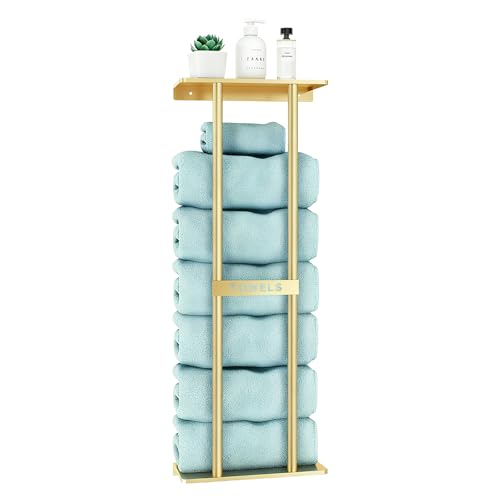 SunshineFace Gold Towel Rack, Wall Mounted Towel Rack Bath Towel Holder with Shelf, Space Saving Bathroom Towel Holder Towel Storage Rack for Home Hotel