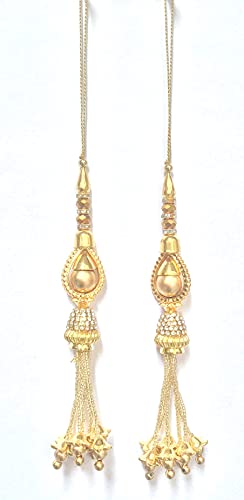 1 Pair Punjabi Blouse Tassels For Lehenga Latest Christmas Festivals Dress Latkan Home Decor Accessories Diy Decor Curtains Cushions Tassel (Gold 8, 6" Inch) #TOP1