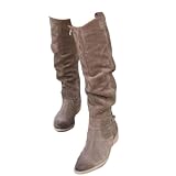 Grey Slouchy Knee High Boots For Women 2026,Round Toe...