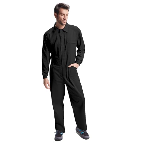 KINKIES Mono de Trabajo para Hombre con Cremallera Central y Multiples Bolsillos - Funda Laboral cómoda (Negro, XXL)