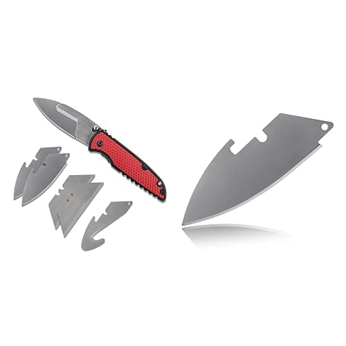 Coast Shift, Edc Replaceable Blade Folding Knife With 6Pc Utility Skinning Knife Replacement Blade Set, Sheath Included, Red/Black, For Hunting, Fishing, Camping, Outdoor Use #TOP27