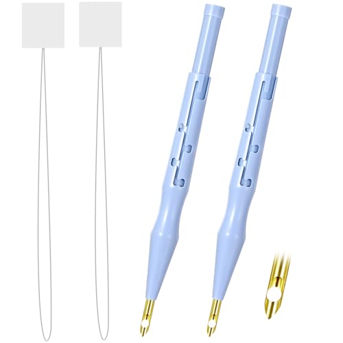 2 Pack Adjustable Punch Needle Tool, Punch Needle Embroidery Pen with Threader Needles for Beginner DIY Craft Stitching Applique Embellishment