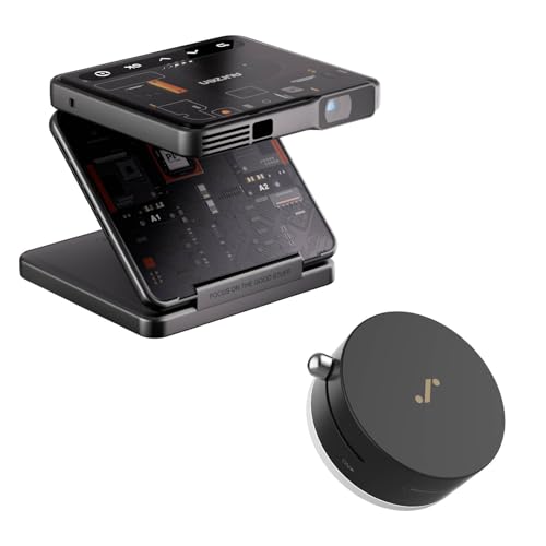 Aurzen ZIP Cyber Tri-Fold DLP Mini Projector Bundle with MagPlay Mount, Zero-Lag Focus, One-Click Screen Mirroring, Full-Screen Mode, Type-C Fast Charging, 5,000mAh Battery