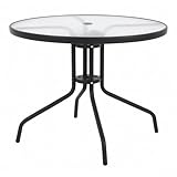 MONTY Mesa de Jardín Redonda Ø 90 cm de Acero Gris Topo con Tablero de Cristal Templado 5mm | Pintura Anticorrosión, Uso Exterior | para 4 Personas | Requiere Montaje | Classic