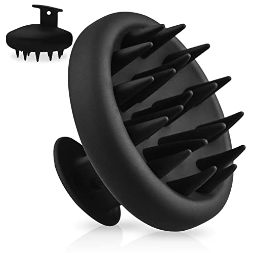 VWMYQ Silicone Hair Scalp Massager Shampoo Brush ,Upgraded Hair Scalp Scrubber for Dandruff Removal for Wet Dry Hair Scalp Brush Easily Reach The Root of Thick Curly Hair (Shampoo Brush - Black)