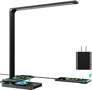 MIIFUNY LED Desk Lamp, Eye-Caring Table Light , USB Charging Port, 5 Brightness Levels, 30/60 min Auto Timer for Bedroom Bedside Office Study Reading Deep Black