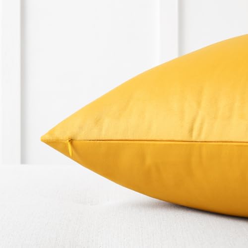 Image of Mixhug Decorative Throw Pillow Covers, Velvet Cushion Covers, Solid Throw Pillow Cases for Couch and Bed, Mustard Yellow, 16 x 16 Inches, Set of 2