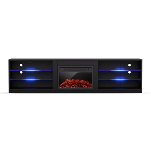 blumfeldt TV Board, Meuble de Salon pour TV, 160 cm Meuble TV avec cheminée électrique, Grand TV Lowboard, Meubles TV Bas avec LED de Couleur, Meuble pour...