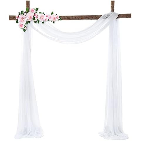 Wedding Chiffon Backdrop,Stretch Yarn Chiffon Drapery Wedding Arch Draping Outdoor Background Draping Fabric for Wedding for Outdoor Archway Party Ceremony Reception Decoration, 2ft X 18ft White 19# Cover