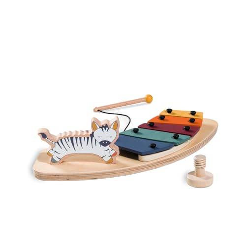 hauck Play Music, Zebra - Xylophon Musikspiel ab 12 Monaten Kompatibel mit Play Tray Spielbrett für Alpha+, Beta+ und Arketa Holzhochstuhl, Baby Holz Spielzeug Fördert Auge Hand Koordination