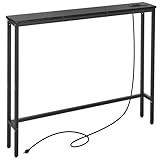 ELYKEN 5.9" Narrow Console Sofa Table with Power Outlets, Total 39.4" Long Behind Couch Table with Charge Station and 5.9’ Extension Cord for Living Room, 5.9" D x 39.4"W x 29.5"H, Black