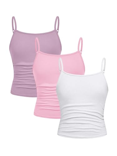 Image of SOLY HUX Girl's Tank Tops 3 Packs Cute Ruched Spaghetti Strap Camisole Slim Fit Undershirts
