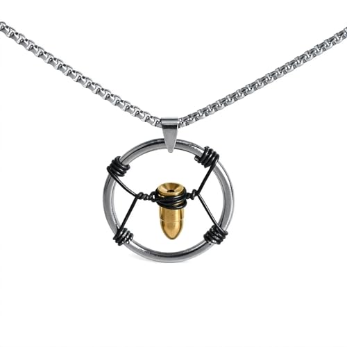 GMLFVUIPLJ Punk Bullet Necklace, Gold Tone Bullet Pendant Punk Rock Gothic Military Jewelry Gift for Men (gold necklace)
