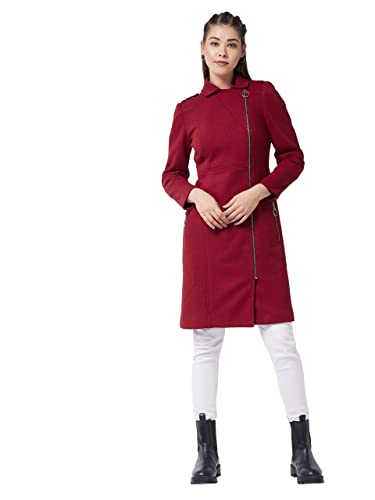 Image of Miss Chase Women's Polyester Knee Length V-Neck Full Sleeve Solid Jacket