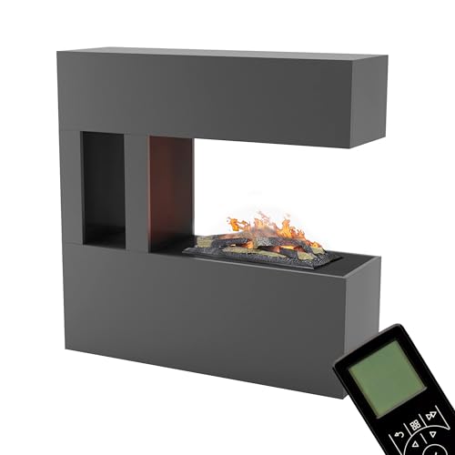 GLOW FIRE Wasserdampf Kamin Schiller Pocket (Standkamin) - Elektrokamin mit realistischen LED 3D-Flammen, Knistereffekt & Fernbedienung, 120x120 cm - Opti-Myst 600 Elektro Kamin mit Holz-Deko, Grau