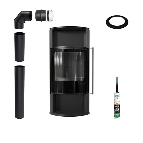 KRATKI Kaminofen aus Stahl 8 kw TOFA fi 150 Schwarz Stahlofen, Schwedenofen BImSchV Stufe 2 Einbausatz