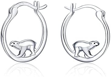 Mama Bear Earrings 925 Sterling Silver Polar Bear Huggie Hoop Earrings Hypoallergenic Cute Animal Small Earrings Bear Jewellery Gifts for Women Girls