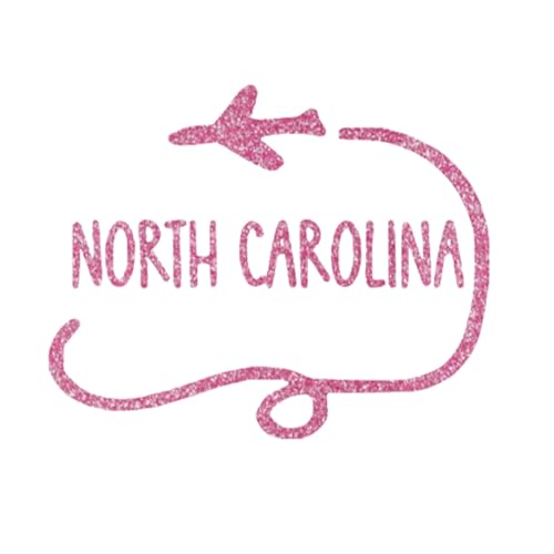 North Carolina Iron On Transfer, State Travel Decal, Flamingo Pink Glitter