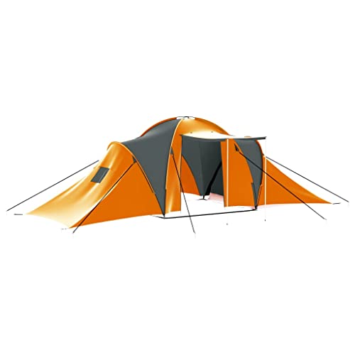 Tente de camping 9 personnes SKM grand volume tissu gris orange